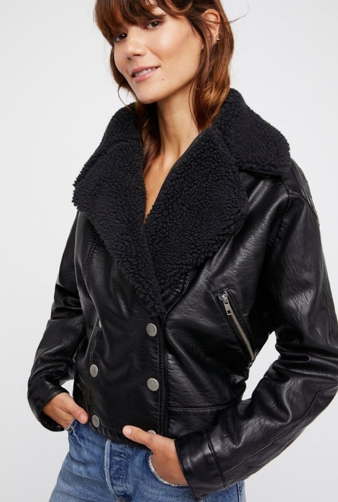🆕 Free People Halen Vegan Leather Moto Jacket - Picture 3 of 10